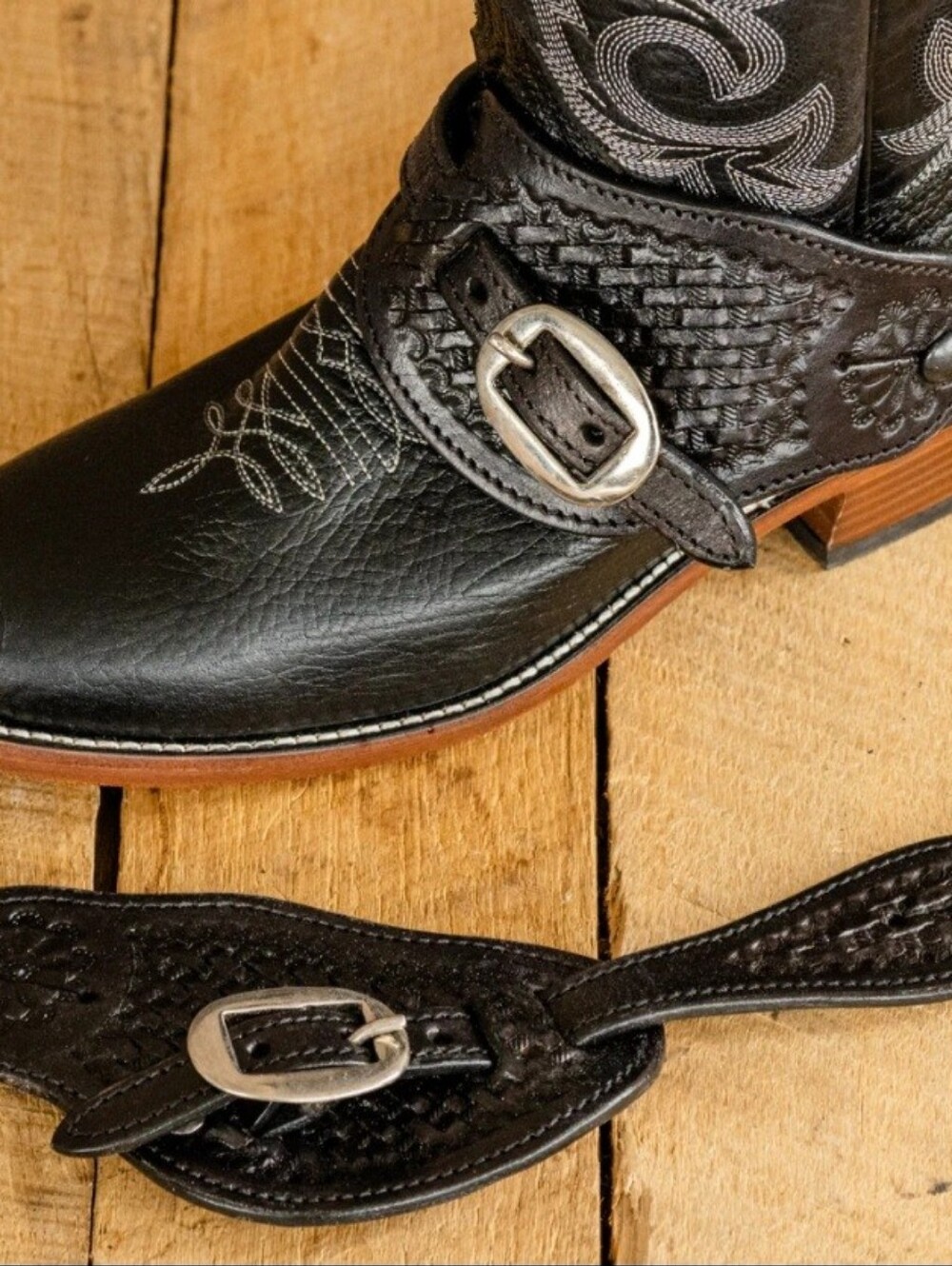 Dark Brown Western Leather Boot with Buckle Strap